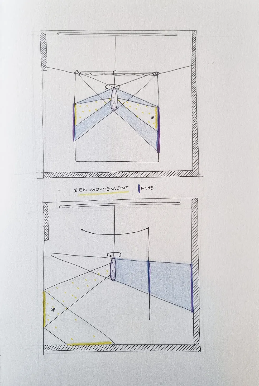 Un dessin de deux points de vue d'une pièce