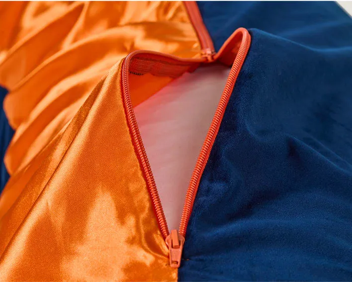 Tissus satin orange et velours bleu avec une ZIP